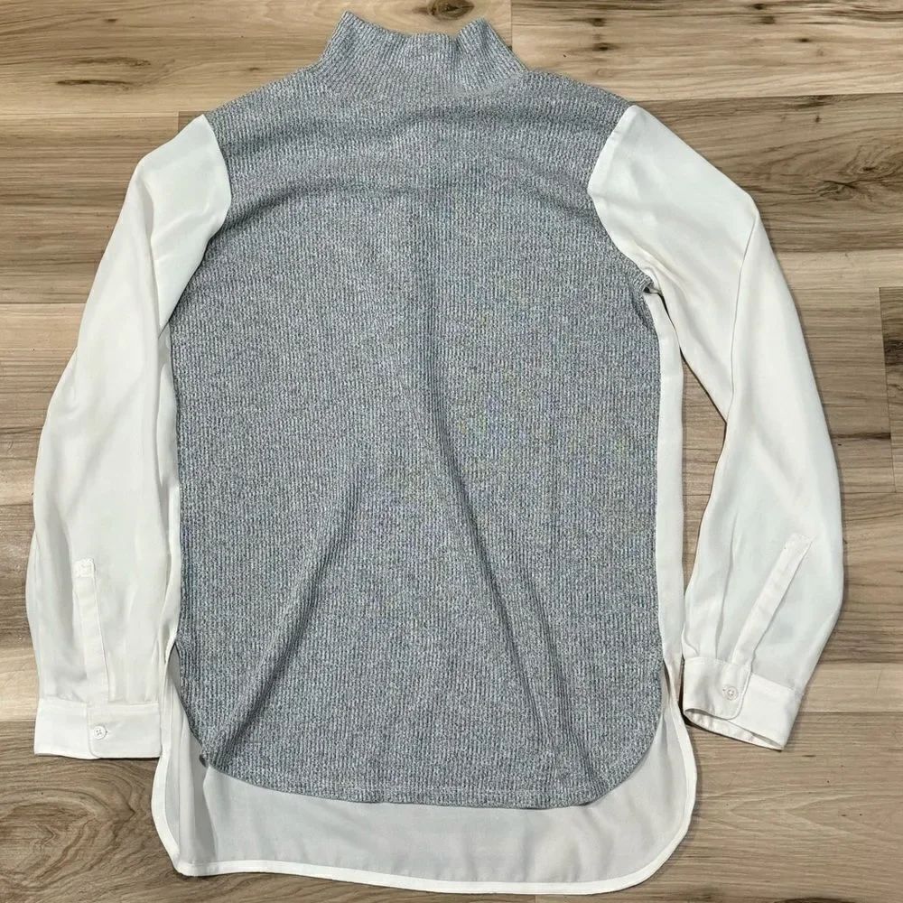 Loft Grey Cream Long Sleeve Blouse Women’s Small
